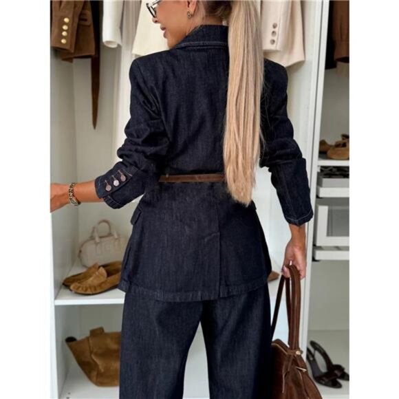 Single-Breasted Washed Denim Blazer - Picture 3 of 5